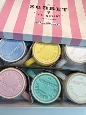 NEW RARE Le Creuset Mugs Set of 6 Stoneware Rainbow Multicolor NIB 12oz each